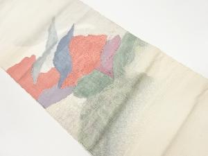 リサイクル　手織紬抽象山並み模様織出し名古屋帯